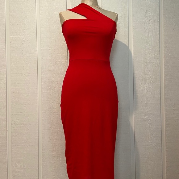 Susana Monaco Red Cotton Bodycon Midi Dress - Picture 1 of 4